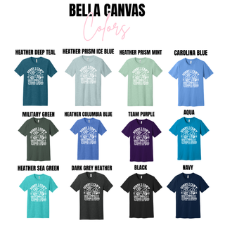 Bella Canvas Sorry I Can't Volleyball Season white ink top in heather deep teal, prism ice blue, prism mint, carolina blue, military green, heather columbia blue, team purple, aqua, heather sea green, dark grey heather, black, navy
