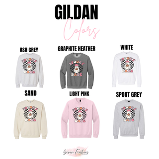 Spooky checkered babe top crewneck sweatshirt color options including ash grey graphite heather white sand light pink and sport grey