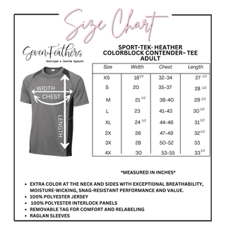 Adult Sport Tek Heather Colorblock Contender Top size chart