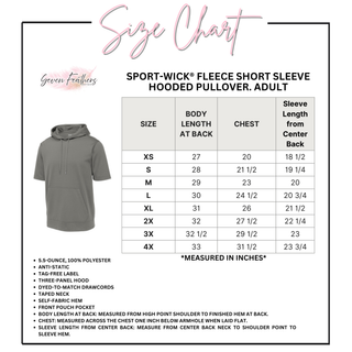 Sport-Wick Fleece Short Sleeve Hooded Pullover adult size chart