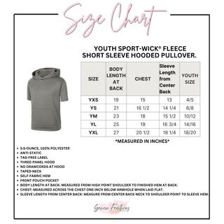 Youth Sport-Wick Fleece Short Sleeve Hooded Pullover size chart