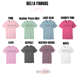 Bella Canvas Spring Wildflower Top swatch pink heather prism mint light blue charity pink lilac asphalt heather orchid white
