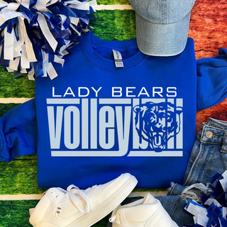 St. Marys Bears Bear Block Volleyball Shirt St. Marys KS - royal blue Gildan crewneck styled flat lay with pom poms

