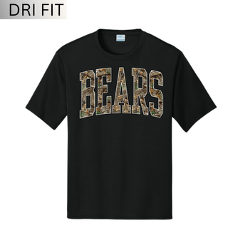 St. Marys Bears Camo Block Dri-Fit Performance Top black with camo filled arch Bears lettering on chest
