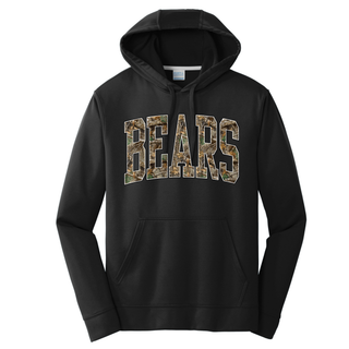 St. Marys Bears Camo Block Performance Hoodie black with camo filled arch Bears lettering on chest
