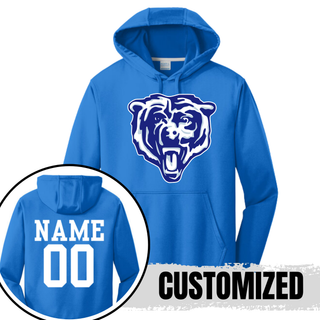St Marys Bears Classic Mascot Performance Hoodie True Blue with Custom Name Number Back St Marys Kansas