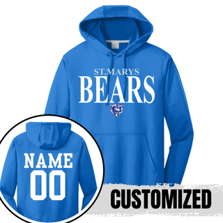 St Marys Bears Clean Collegiate Mascot Performance Hoodie True Royal with Custom Name Number Back St Marys Kansas
