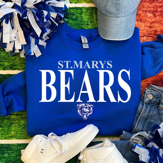 St Marys Bears Clean Collegiate Mascot Top Royal Blue Crewneck Sweatshirt St Marys Kansas