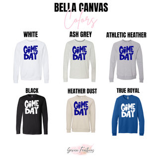 St. Marys Bears distressed Game Day football top Bella Canvas color chart showing White, Ash Grey, Athletic Heather, Black, Heather Dust, and True Royal options