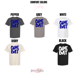St. Marys Bears distressed Game Day football top Comfort Colors color chart showing Pepper, Grey, White, Ivory, and Black options