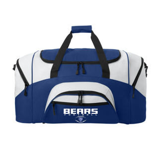 St Marys Bears Football Bear Head Logo Duffel Bag Blue White Front View St Marys Kansas
