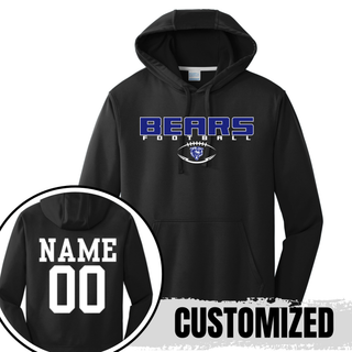 St Marys Bears Football Bear Head Logo Performance Hoodie Black with Custom Name and Number Back St Marys Kansas
