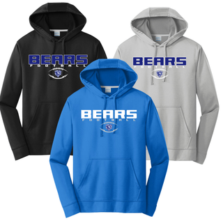 St Marys Bears Football Bear Head Logo Performance Hoodie Color Options Black Silver True Blue St Marys Kansas
