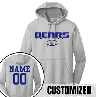 St Marys Bears Football Bear Head Logo Performance Hoodie Silver with Custom Name and Number Back St Marys Kansas