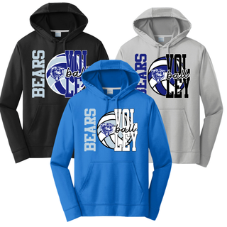 St. Marys Bears Game Set Volleyball Performance Hoodie color options black, sand, silver, and royal blue
