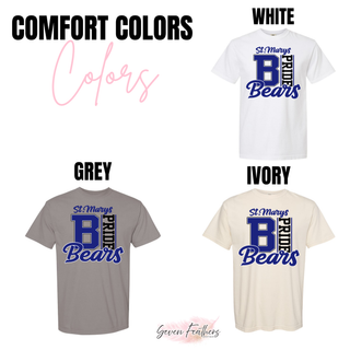 St. Marys Bears Letter Pride Comfort Colors tee in white, grey, and ivory
