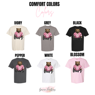 St. Marys Bears Pink Jersey Comfort Colors tee in ivory, grey, black, pepper, white, and blossom
