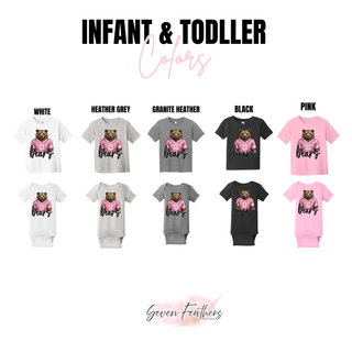 St. Marys Bears Pink Jersey infant and toddler tee and onesie in white, heather grey, granite heather, black, and pink
