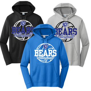 St. Marys Bears Rally Volleyball Performance Hoodie in black, royal, and silver with Bears Volleyball design