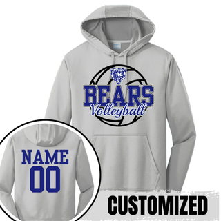 St. Marys Bears Rally Volleyball Performance Hoodie silver with custom name and number on back in royal blue
