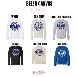 St. Marys Bears Rally Volleyball Top Bella Canvas long sleeve and crewneck in white, ash grey, athletic heather, black, heather dust, and true royal
