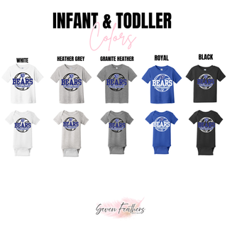 St. Marys Bears Rally Volleyball Top infant onesie and toddler tee in white, heather grey, granite heather, royal, and black

