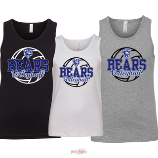 St. Marys Bears Rally Volleyball Youth Jersey Tank in black, white, and athletic heather with Bears Volleyball design
