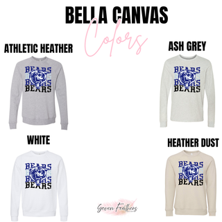 St. Marys Bears Saint Marys Kansas Distressed Stack Bella Canvas crewneck in athletic heather, ash grey, white, and heather dust
