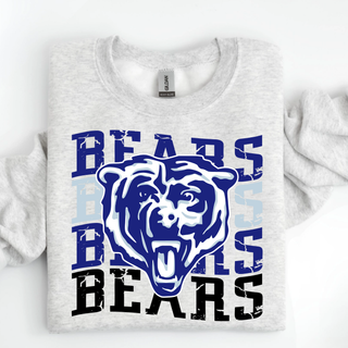 St. Marys Bears Saint Marys Kansas Distressed Stack Gildan crewneck in ash grey with bold royal blue distressed stacked Bears mascot graphic
