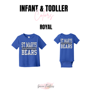 St. Marys Bears Stacked Petite Polka Dot Top royal infant bodysuit and toddler tee