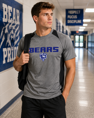 St. Marys Bears Stadium Colorblock Contender Tee St. Marys Kansas - graphite heather black raglan worn in school hallway