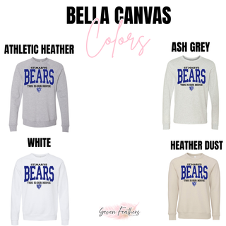 St. Marys Bears This Is Our House Top Bella Canvas long sleeve and crewneck in athletic heather, ash grey, white, and heather dust
