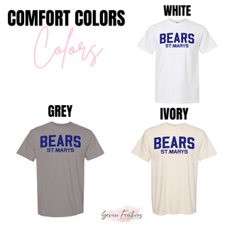 St. Marys Bears Throwback Block Top Comfort Colors tee in white, grey, and ivory
