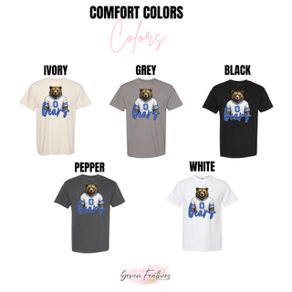St. Marys Bears White Jersey Comfort Colors tee in ivory, grey, black, pepper, and white
