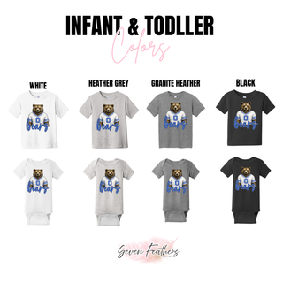 St. Marys Bears White Jersey infant and toddler tee and onesie in white, heather grey, granite heather, and black
