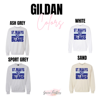 St. Marys Bears Worn Stripe Shirt St. Marys KS - ash grey, white, sport grey, sand Gildan crewneck
