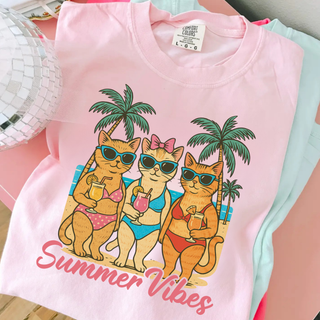 summer cats beach graphic top cats in sunglasses tropical shirt summer graphic apparel pink