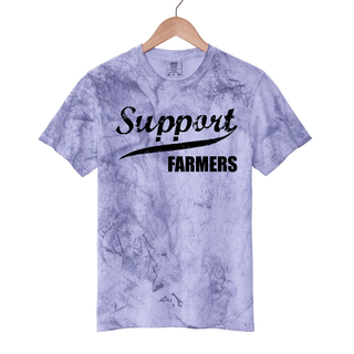 Lavender color blast support farmers top on hanger with distressed script design