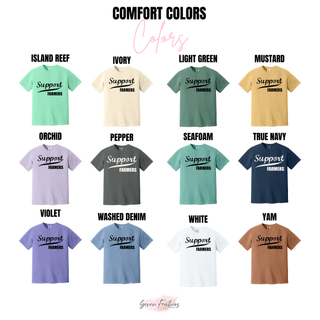 Support farmers graphic tee comfort colors color options ivory pepper navy mustard violet