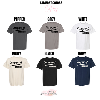 Support farmers top color options including pepper grey white ivory black and navy comfort colors
