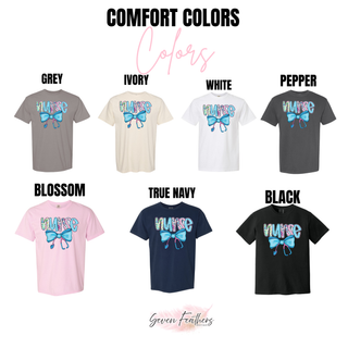 Comfort Colors Sweetheart Bow Stethoscope Nurse tee in grey, ivory, white, pepper, blossom, true navy, and black
