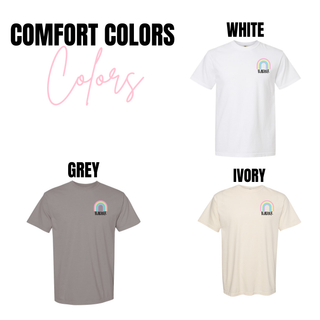 Comfort Colors tee swatch showing white, grey, and ivory