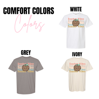Teacher Vibes Leopard Apple Shirt Comfort Colors tee in white, grey, ivory