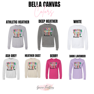 Bella Canvas teaching tiny humans top in athletic heather, deep heather, white, ash grey, heather dust, berry, dark lavender

