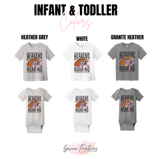 Infant onesie and toddler tee color swatch showing heather grey, white, and granite heather