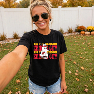 Tis The Season Kansas City Ghost Top black tee with retro ghost graphic