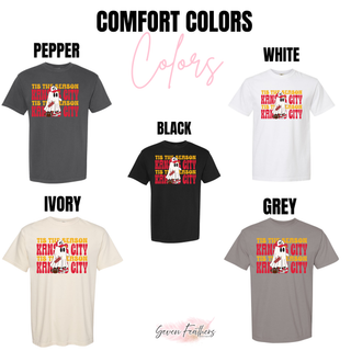 Tis The Season Kansas City Ghost Top graphic tee color options in pepper, ivory, and grey