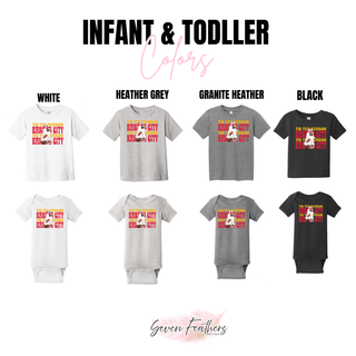 Tis The Season Kansas City Ghost Top infant onesie and toddler tee color options in white and black