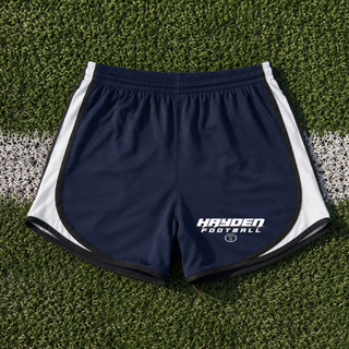 Topeka Hayden Wildcats Football Speed Women's Cadence Performance Short in navy laid flat on turf
