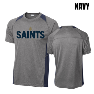 Navy colorblock Topeka Saints Bold Emblem Football Contender Top front and back views